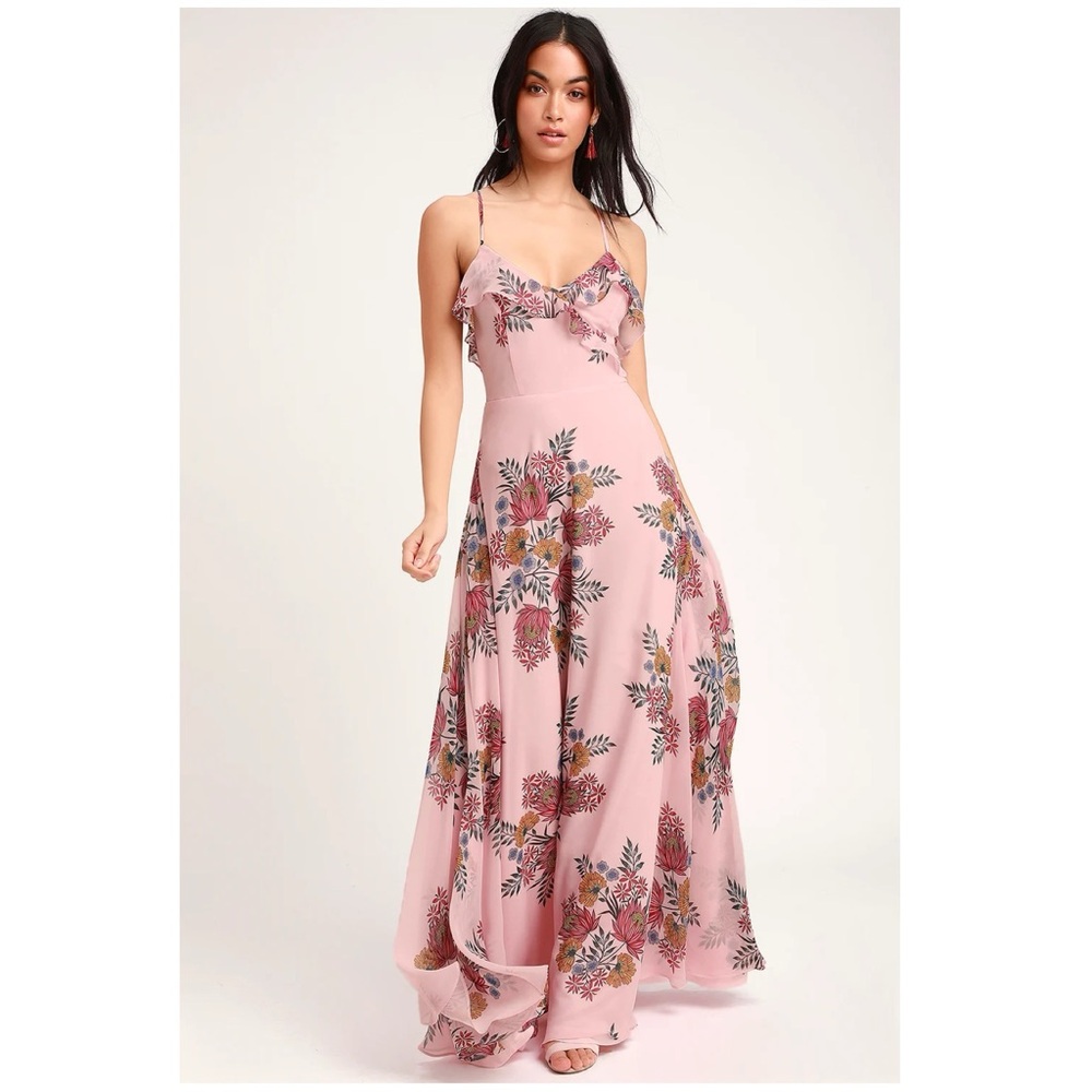 Lulu's Pink Floral Maxi Dress